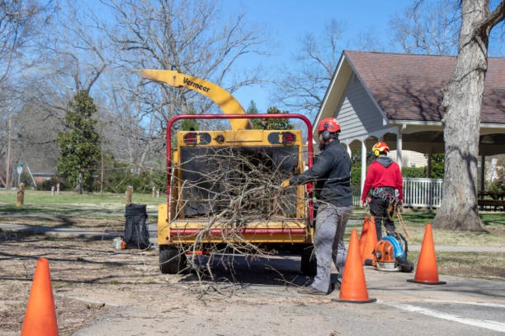 Tree service team loading branches into the wood chipper during a cleanup job in Willoughby Hills, OH
